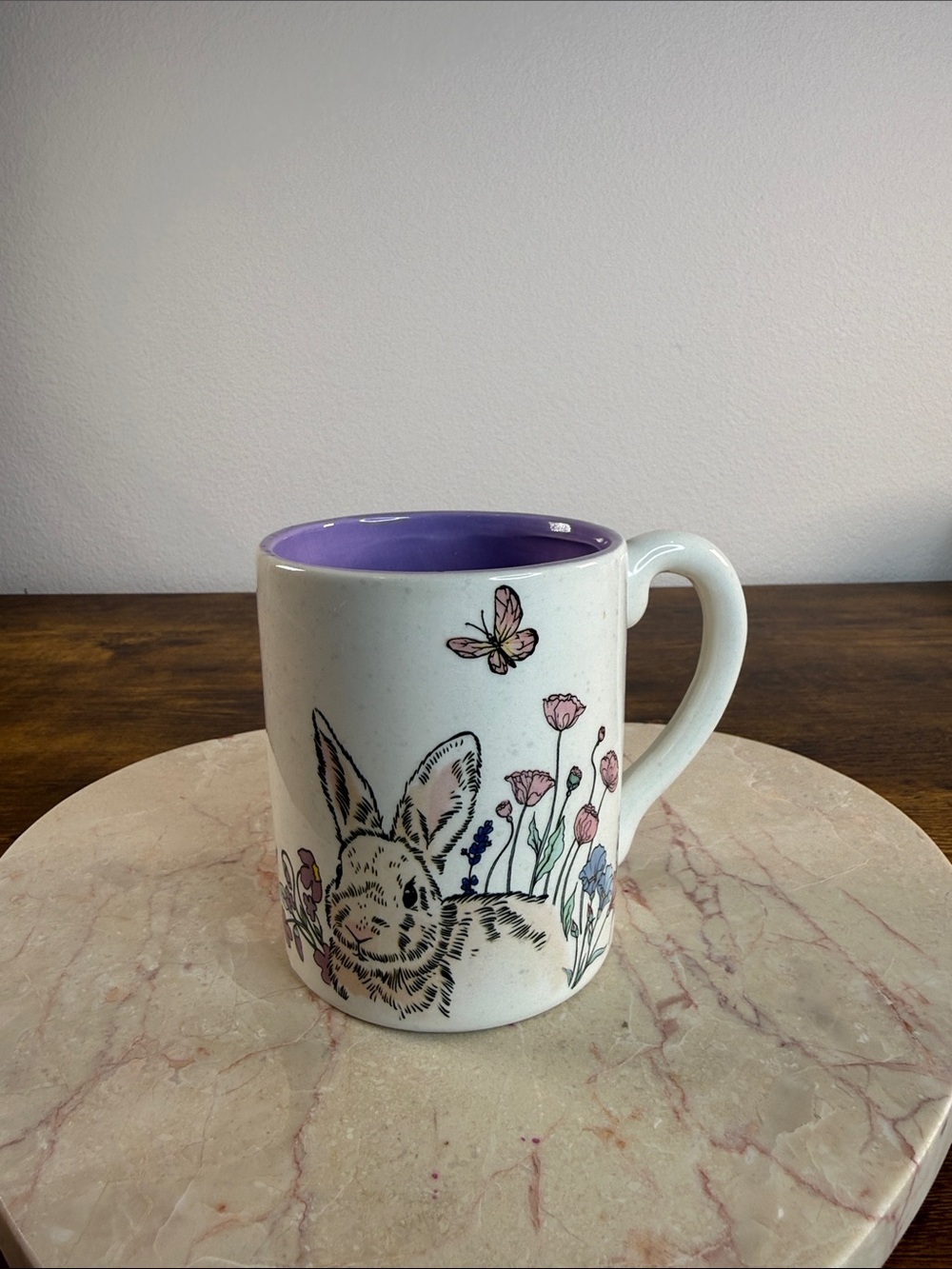 Floral Bunny Ceramic Mug with Purple Interior Microwave & Dishwasher Safe